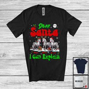 MacnyStore - Personalized Santa I Can Explain; Cheerful Christmas Custom Name Three Horses; Farm Farmer T-Shirt