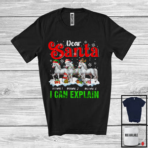 MacnyStore - Personalized Santa I Can Explain; Merry Christmas Custom Name Three Horses; Farm Farmer T-Shirt