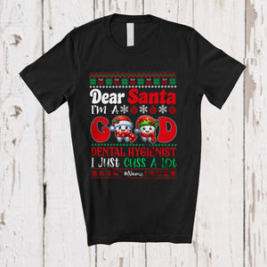 MacnyStore - Personalized Santa I'm A Good Dental Hygienist; Joyful Christmas Sweater Tooth; Custom Name Dentist T-Shirt