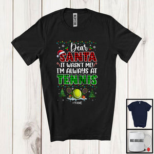 MacnyStore - Personalized Santa It Wasn't Me Tennis; Joyful Christmas Plaid; Custom Name Sport Player T-Shirt