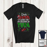 MacnyStore - Personalized Santa It Wasn't Me Tuba; Joyful Christmas Plaid; Custom Name Musical Instruments T-Shirt