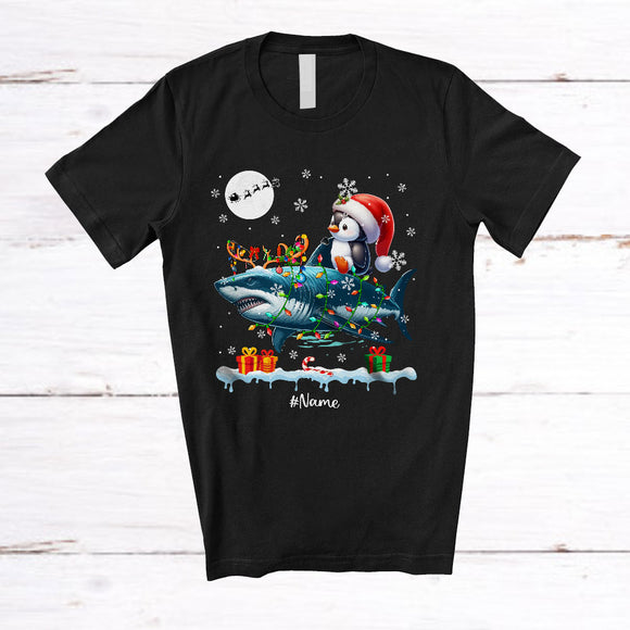 MacnyStore - Personalized Santa Penguin Riding Reindeer Shark; Awesome Christmas Custom Name Sea Animal T-Shirt