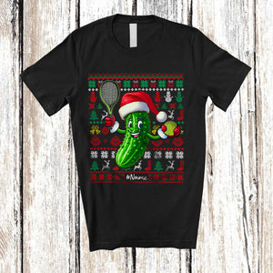 MacnyStore - Personalized Santa Pickle Playing Tennis; Lovely Christmas Sweater Custom Name Sport Player T-Shirt