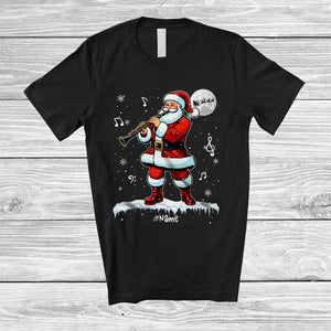 MacnyStore - Personalized Santa Playing Clarinet; Merry Christmas Custom Name Clarinet Musical Instruments Player T-Shirt