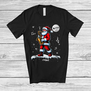 MacnyStore - Personalized Santa Playing Saxophone; Merry Christmas Custom Name Saxophone Musical Player T-Shirt