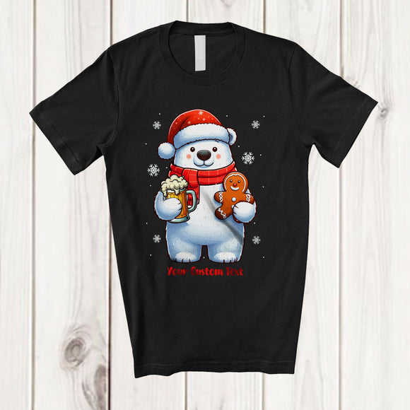 MacnyStore - Personalized Santa Polar Bear Drinking Beer; Fantastic Christmas Custom Name Gingerbread; Baking T-Shirt