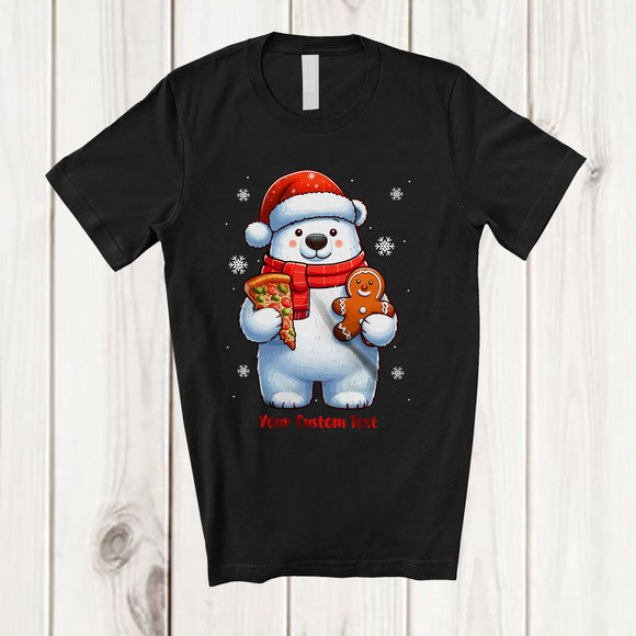 MacnyStore - Personalized Santa Polar Bear Eating Pizza; Fantastic Christmas Custom Name Gingerbread; Baking T-Shirt