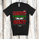 MacnyStore - Personalized Santa Promoting Me to Aunt; Amusing Christmas Pregnancy; Plaid Custom Name Family T-Shirt