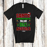 MacnyStore - Personalized Santa Promoting Me to Big Brother; Amusing Christmas Pregnancy; Plaid Custom Name Family T-Shirt