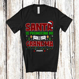 MacnyStore - Personalized Santa Promoting Me to Grandma; Amusing Christmas Pregnancy; Plaid Custom Name Family T-Shirt