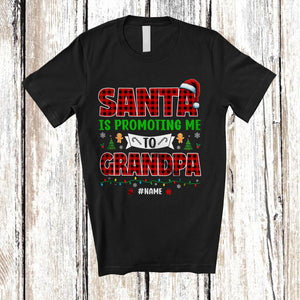 MacnyStore - Personalized Santa Promoting Me to Grandpa; Amusing Christmas Pregnancy; Plaid Custom Name Family T-Shirt