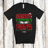 MacnyStore - Personalized Santa Promoting Me to Papa; Amusing Christmas Pregnancy; Plaid Custom Name Family T-Shirt