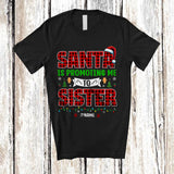 MacnyStore - Personalized Santa Promoting Me to Sister; Amusing Christmas Pregnancy; Plaid Custom Name Family T-Shirt