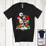 MacnyStore - Personalized Santa Riding Chicken With Baby Chicks; Lovely Christmas Lights; Custom Name Farmer T-Shirt