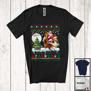 MacnyStore - Personalized Santa Riding Custom Name Shelties Puppy; Lovely Christmas Sweater Moon Tree T-Shirt