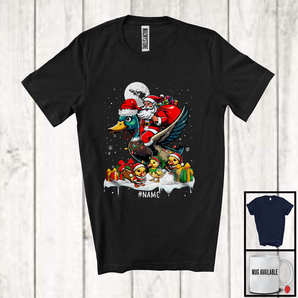 MacnyStore - Personalized Santa Riding Duck With Baby Ducks; Lovely Christmas Lights; Custom Name Farmer T-Shirt