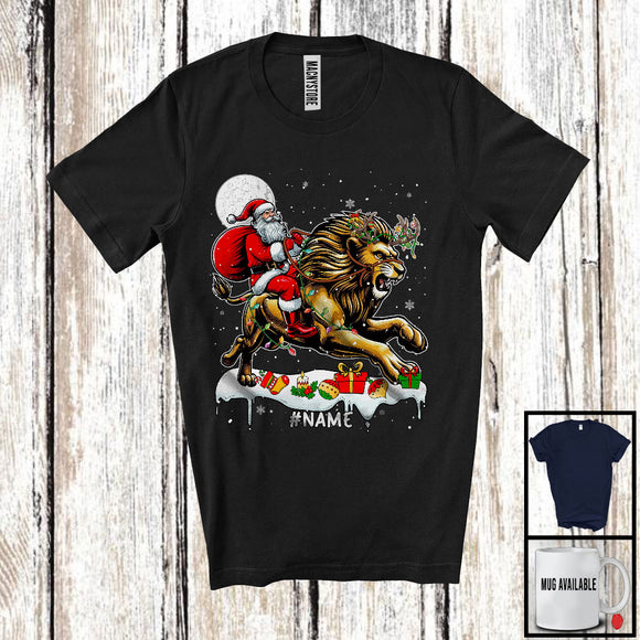 MacnyStore - Personalized Santa Riding Lion Reindeer; Wonderful Christmas Custom Name Family; Lion Animal T-Shirt