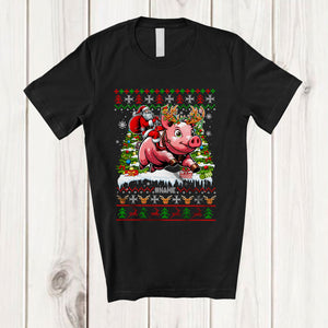 MacnyStore - Personalized Santa Riding Pig; Amusing Christmas Sweater Pig; Custom Name Farmer Farm T-Shirt