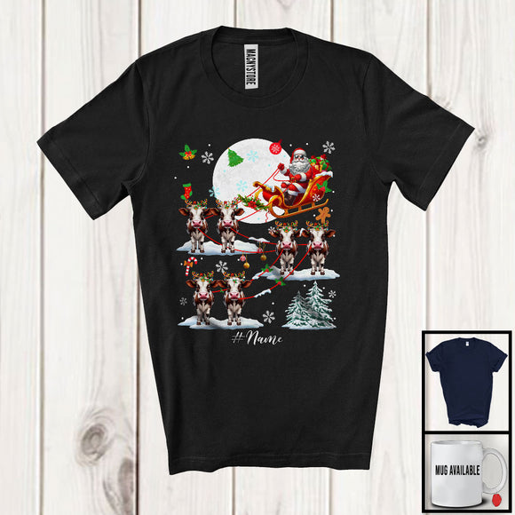 MacnyStore - Personalized Santa Riding Reindeer Cow Sleigh; Awesome Christmas Moon; Animal Family T-Shirt