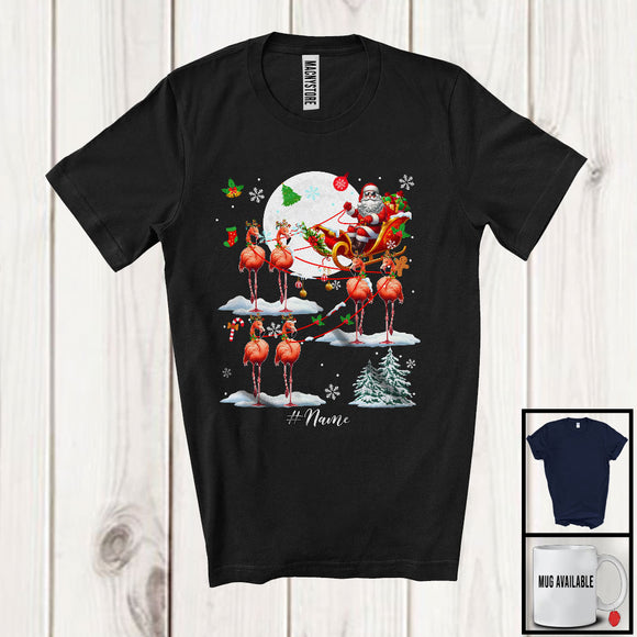 MacnyStore - Personalized Santa Riding Reindeer Flamingo Sleigh; Awesome Christmas Moon; Animal Family T-Shirt