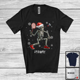 MacnyStore - Personalized Santa Skeleton Playing Badminton, Joyful Christmas Custom Name Badminton Player T-Shirt