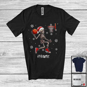 MacnyStore - Personalized Santa Skeleton Playing Basketball, Joyful Christmas Custom Name Basketball Player T-Shirt