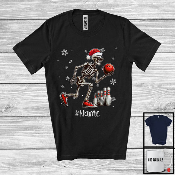 MacnyStore - Personalized Santa Skeleton Playing Bowling, Joyful Christmas Custom Name Bowling Player T-Shirt