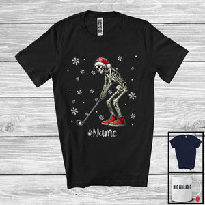 MacnyStore - Personalized Santa Skeleton Playing Golf, Joyful Christmas Custom Name Golf Player Team T-Shirt