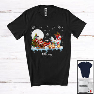 MacnyStore - Personalized Santa Sleigh Chicken With Baby Chickens; Wonderful Christmas Moon; Custom Name Farmer T-Shirt