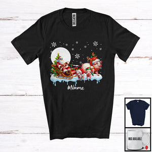 MacnyStore - Personalized Santa Sleigh Pig With Baby Pigs; Wonderful Christmas Moon; Custom Name Farmer T-Shirt