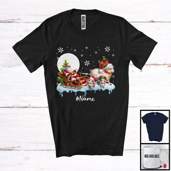 MacnyStore - Personalized Santa Sleigh Sheep With Baby Sheeps; Wonderful Christmas Moon; Custom Name Farmer T-Shirt