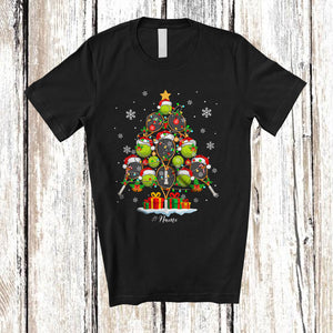 MacnyStore - Personalized Santa Tennis Christmas Tree; Custom Name Funny Matching Tennis Player Team T-Shirt