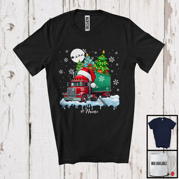 MacnyStore - Personalized Santa Truck Carrying X-mas Tree; Awesome Christmas Custom Name Driver Trucker T-Shirt