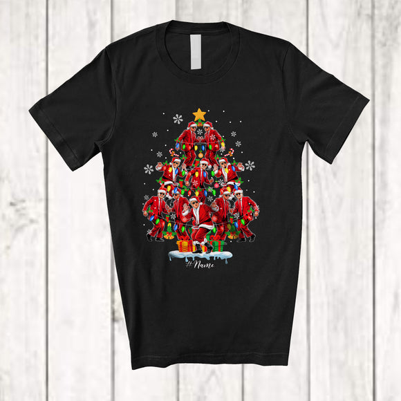 MacnyStore - Personalized Santa Trump Dance Tree; Joyful X-mas Lights President Back; Custom Name Family T-Shirt