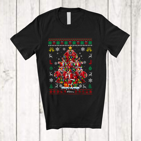 MacnyStore - Personalized Santa Trump Dance Tree; Joyful X-mas Sweater President Back; Custom Name Family T-Shirt