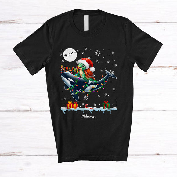 MacnyStore - Personalized Santa Turtle Riding Reindeer Orca; Awesome Christmas Custom Name Sea Animal T-Shirt