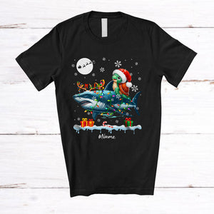 MacnyStore - Personalized Santa Turtle Riding Reindeer Shark; Awesome Christmas Custom Name Sea Animal T-Shirt