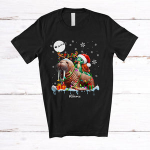 MacnyStore - Personalized Santa Turtle Riding Reindeer Walrus; Awesome Christmas Custom Name Sea Animal T-Shirt