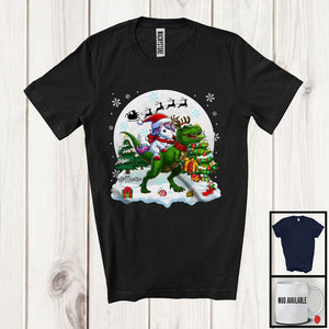 MacnyStore - Personalized Santa Unicorn Riding T-Rex Reindeer; Awesome Christmas Custom Name T-Rex T-Shirt