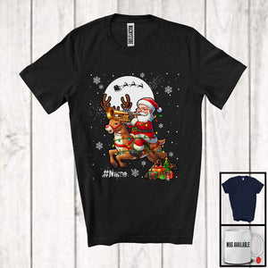 MacnyStore - Personalized Santa With Trumpet Riding Reindeer; Joyful Christmas Custom Name Musical Instruments T-Shirt