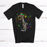 MacnyStore - Personalized Saxophone With Mardi Gras Beads Jester Hat; Lovely Custom Name Saxophonist Team T-Shirt