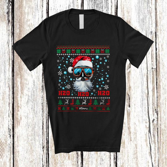 MacnyStore - Personalized Scuba Diving Santa H2O; Joyful Christmas Sweater Custom Name Scuba Diver T-Shirt