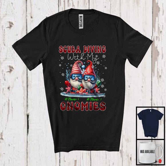 MacnyStore - Personalized Scuba Diving With My Gnomies; Lovely Christmas Plaid Custom Name Couple Gnomes T-Shirt