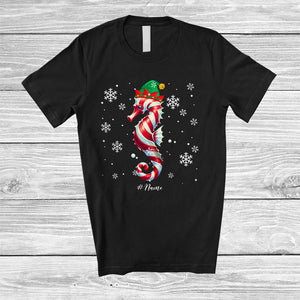 MacnyStore - Personalized Seahorse Candy Canes Cosplay; Lovely Christmas Custom Name Elf Seahorse; Sea Animal T-Shirt