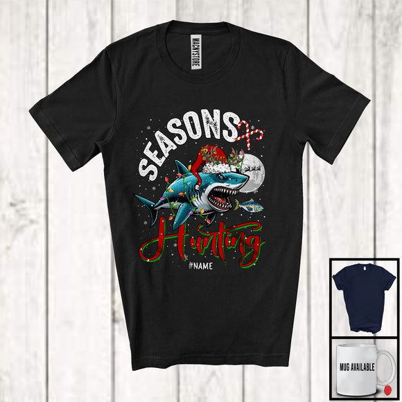 MacnyStore - Personalized Season Hunting; Amazing Christmas Santa Reindeer Shark; Custom Name Family T-Shirt