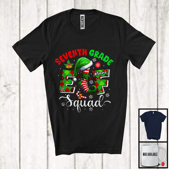 MacnyStore - Personalized Seventh Grade Elf Squad; Merry Christmas Custom Name Teacher Student; X-mas T-Shirt