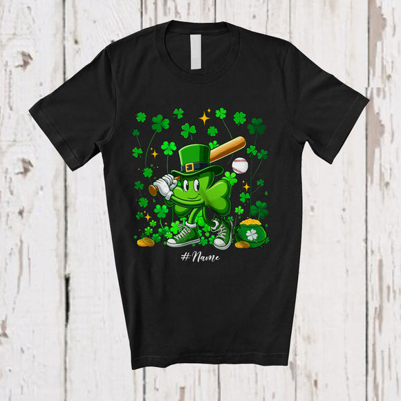 MacnyStore - Personalized Shamrock Playing Baseball; Amazing St. Patrick's Day Custom Name Sport Player T-Shirt