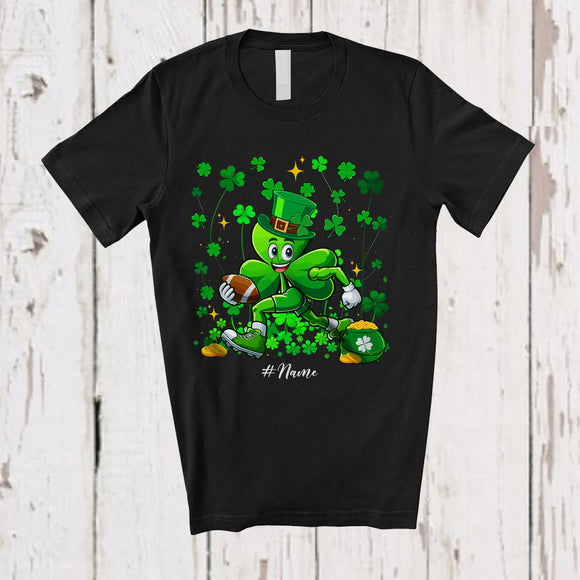 MacnyStore - Personalized Shamrock Playing Football; Amazing St. Patrick's Day Custom Name Sport Player T-Shirt