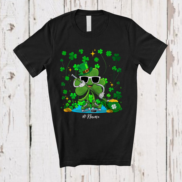 MacnyStore - Personalized Shamrock Playing Ice Hockey; Amazing St. Patrick's Day Custom Name Sport Player T-Shirt