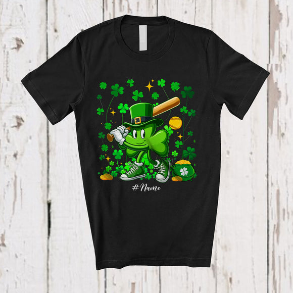 MacnyStore - Personalized Shamrock Playing Softball; Amazing St. Patrick's Day Custom Name Sport Player T-Shirt